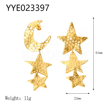 Stylish 304 Stainless Steel Star Moon Dangle Stud Earrings WQ3777-4-1