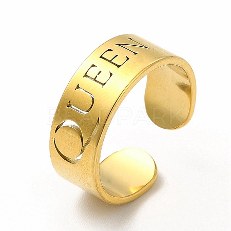 Ion Plating(IP) 304 Stainless Steel Word Queen Open Cuff Ring for Women RJEW-B027-18G-1