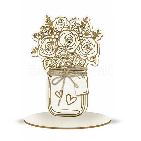 Wood Flower Bouquet Greeting Card AJEW-WH0441-005-1