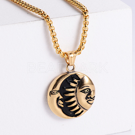 Cool Men's 304 Stainless Steel Moon Sun Yin-yang Pendant Necklaces LE7690-1-1
