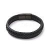 Black Leather Braided Cord Bracelet with 304 Stainless Steel Magnetic Clasps BJEW-P275-19-2