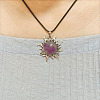 Sun Alloy Violet Glass Pendant Waxed Cord Necklaces for Women FS-WG57C35-06-1