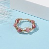 Round Natural Rhodochrosite Braided Bead Finger Ring with Glass RJEW-JR00450-04-2