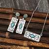 Western Aztec Alloy & Synthetic Turquoise Stud Earrings & Pendant Necklaces Sets FS-WGDC47F-01-3