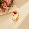 2Pcs 2 Colors Stainless Steel with Synthesis Gemstone Adjustable Cuff Rings RJEW-GO0001-27A-3