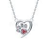 S925 Sterling Silver Red Heart Cat Paw Print Pendant Necklace SX5405-1