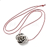 Zinc Alloy Rose Flower Pendant Necklace with Leather Cords NJEW-D044-01P-1