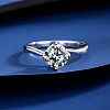 Flat Round Rhodium Plated 925 Sterling Silver Moissanite Finger Rings for Women WG84544-15-1