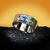 Eye Pattern Brass Micro Pave Clear Cubic Zirconia Enamel Finger Rings FS-WGB4C19-02-5