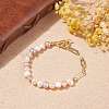 Natural Pearl Beaded Bracelet with Brass Paperclip Chains for Women BJEW-JB07920-02-2