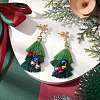 Polycotton Tassels Christmas Tree & Bell Stud Dangle Earring EJEW-JE06076-2