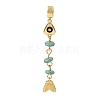 Brass Pave Cubic Zirconia Clear Cubic Zirconia & Synthetic Turquoise & Enamel European Dangle Charms GG-CBA3401-01G-A02-1