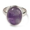 Natural Amethyst Oval Adjustable Rings RJEW-K371-07S-19-3