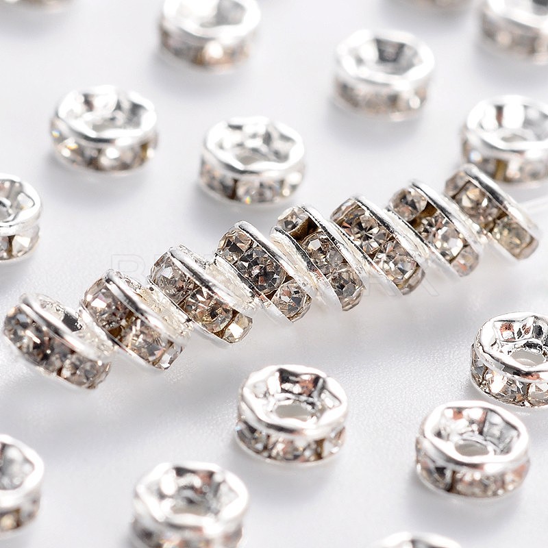 Brass Grade A Rhinestone Spacer Beads, Silver Metal Color, Nickel Free ...