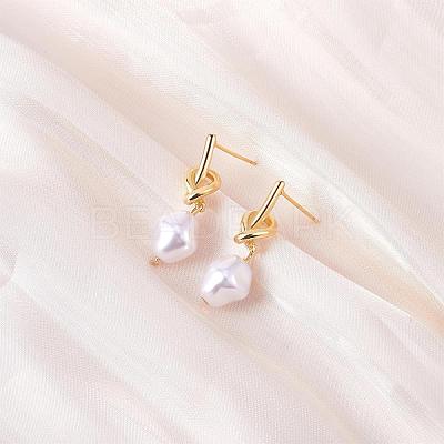 Knot with Imitation Pearl Dangle Stud Earrings JE1099A-1