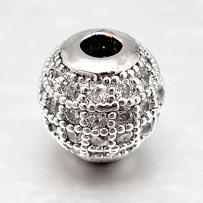 Round Brass Micro Pave Cubic Zirconia Beads ZIRC-N016-01P-10mm-1