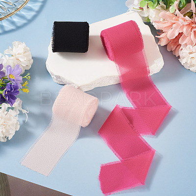3 Rolls Polyester Raw Edges Ribbons SRIB-TAC0002-26C-1