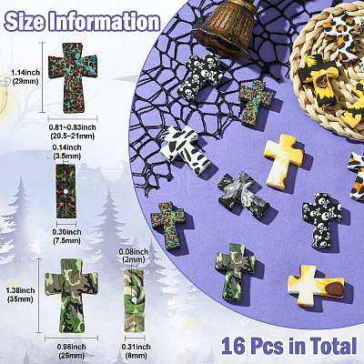 16Pcs 8 Styles Cross Silicone Focal Beads SIL-CJ0002-47-1