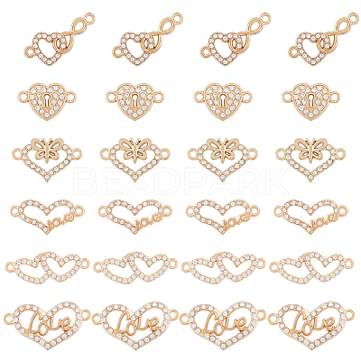 48Pcs 6 Styles Alloy Crystal Rhinestone Connector Charms RB-SC0001-10-1
