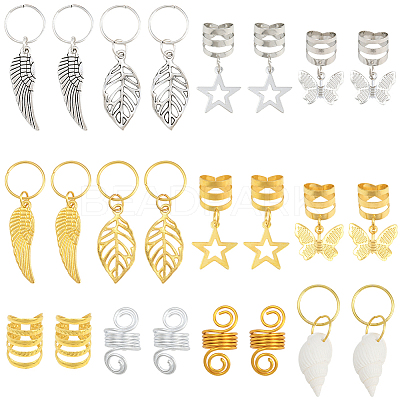 120Pcs 12 Styles Alloy & Iron Dreadlocks Hair Rings Decoration OHAR-SC0001-18B-1