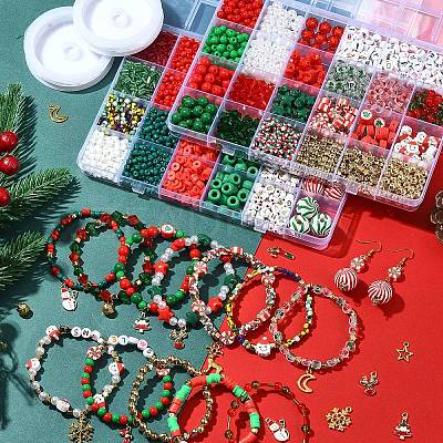 Christmas DIY Polymer Clay & Acrylic & Glass Beads: Bracelets Making Kits DIY-FS0007-99-1