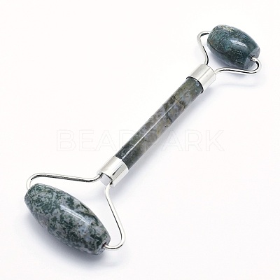 Natural Moss Agate Brass Face Massager MRMJ-G009-18P-1