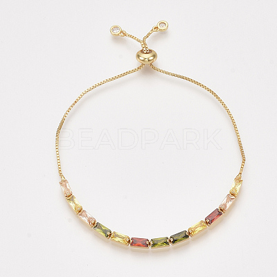 Adjustable Brass Cubic Zirconia Slider Bracelets BJEW-S142-01B-G-1