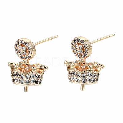 Brass Micro Pave Clear Cubic Zirconia Stud Earring Findings KK-T062-57G-NF-1