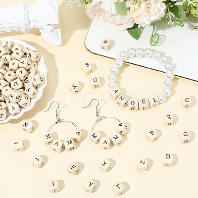 600Pcs Natural Maple Wood Printed Beads WOOD-PA0001-20-1