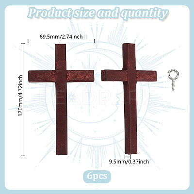 6Pcs Wooden Cross Wall Decoration AJEW-GO0002-23A-1