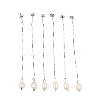 Natural Pearl Beaded Ear Thread EJEW-P219-16P-1