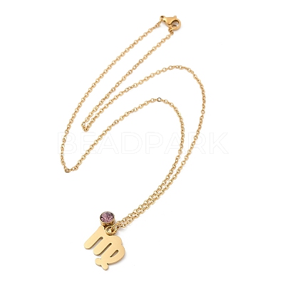 304 Stainless Steel Glass Drill Birth Stone Constellation Pendant Necklaces LS-STAS-D305-08G-F-1