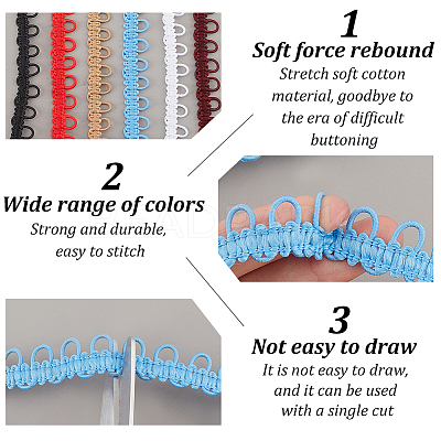 5 Bags 5 colors Polyester Braid Trims with Elastic Button Loops OCOR-NB0001-54-1