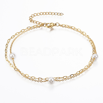 304 Stainless Steel Multi-Strand Anklets AJEW-K016-09A-1