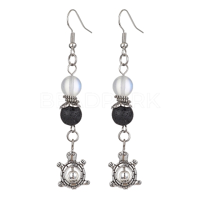 5 Pairs 5 Styles Natural Lava Rock Round Beaded Dangle Earrings EJEW-JE05476-S-1