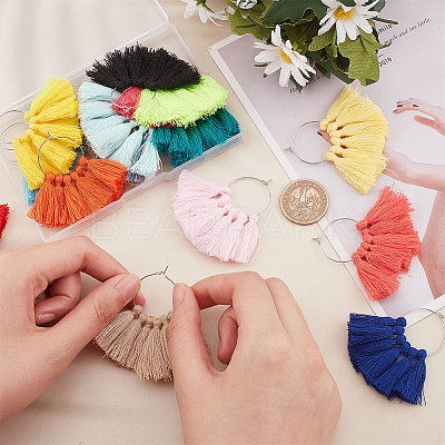 18Pcs 18 Colors Polycotton Tassel Fan Shape Wine Glass Charms AJEW-BC0003-93-1