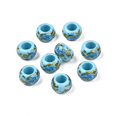 Flower Printed Opaque Acrylic Rondelle Beads SACR-S305-27-E02-1