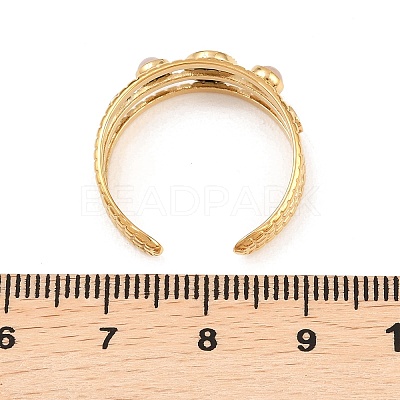 Natural Rose Quartz and Flat Round Open Cuff Ring RJEW-B039-02G-09-01-1