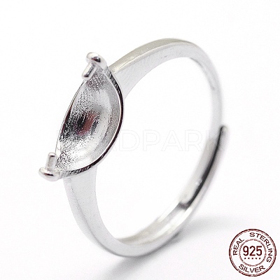 Anti-Tarnish Adjustable Rhodium Plated Sterling Silver Cup Peg Ring Settings STER-I016-008P-1
