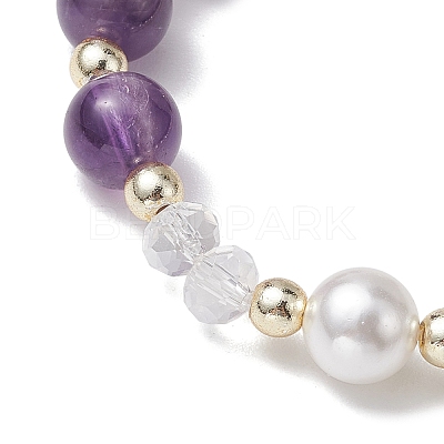 Round Gemstone & Shell Pearl Beaded Stretch Bracelets for Women BJEW-JB10666-1