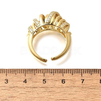Brass Micro Pave Clear Cubic Zirconia Cuff Rings for Women RJEW-Q008-04G-1