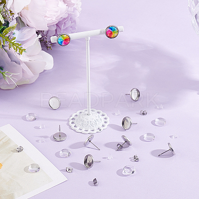 50Pcs 304 Stainless Steel Flat Round Stud Earring Settings STAS-BBC0010-39B-1