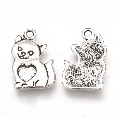 Tibetan Style Alloy Kitten Pendant Enamel Settings X-TIBEP-T002-133AS-RS-1
