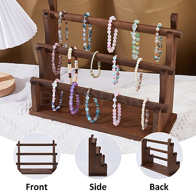 3-Tier Wooden Bracelet Organizer Display Riser Stands ODIS-WH0030-277B-1