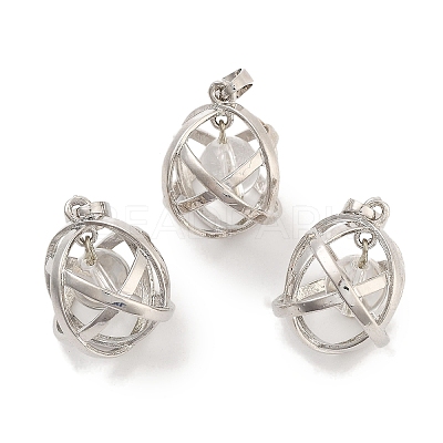 Natural Quartz Crystal Rock Crystal Round Ball Pendants G-Q163-05P-04-1