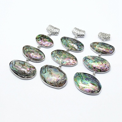 Brass Abalone Shell Oval Big Pendants SSHEL-F0006-05-1