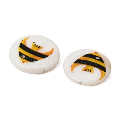 Ocean Printed Natural Freshwater Shell Flat Round Beads SHEL-A006-13E-1