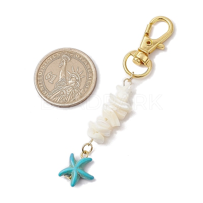 Natural White Mother of Pearl Shell & Synthetic Turquoise Starfish Pendant Decorations X-HJEW-JM02986-1