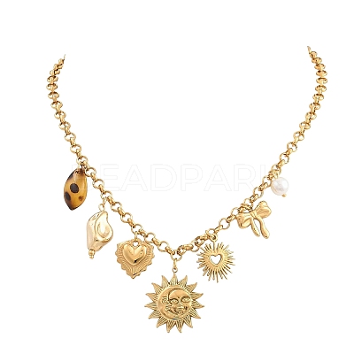 304 Stainless Steel & Resin & Imitation Pearl Multi-Pendant Bib Necklaces for Women SA-CBA717A-04G-1