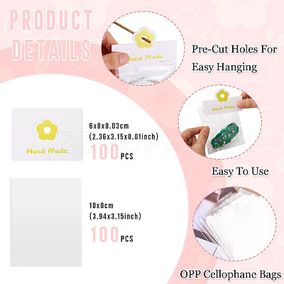 100Pcs Rectangle Clear Polypropylene Cellophane Bags CDIS-TA0001-37A-1